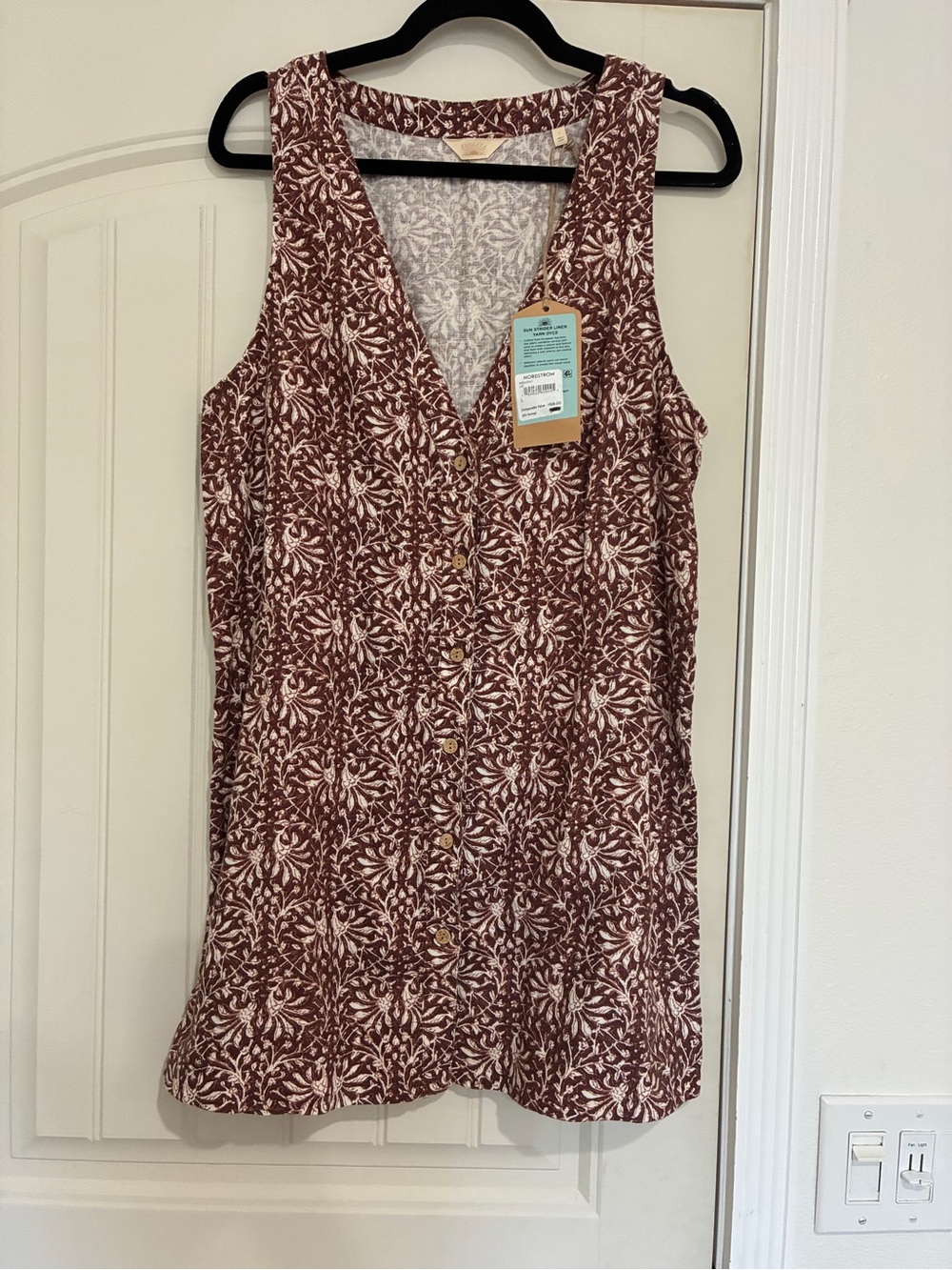 Faherty Rust and Cream Floral Button-Front Sleeveless Mini Dress